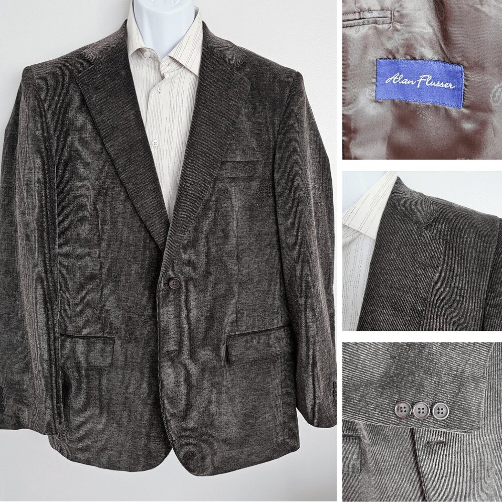 Alan Flusser Corduroy Blazer Mens Size 42R Dark Brown Casual Business Lined